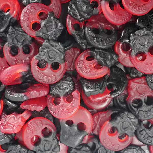 Raspberry & Salty Liquorice Jelly Skulls No Added Sugar Free Pick & Mix Sweets Bubs 100g